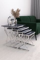 Hayal 4'lü Kare Zigon Sehpa Seti Gümüş Ayak, Antrasit Mdf