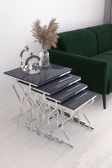 Hayal 4'lü Kare Zigon Sehpa Seti Gümüş Ayak, Antrasit Mdf