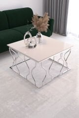 Hayal Orta Sehpa Gümüş Ayak, Krem Mdf