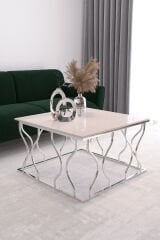 Hayal Orta Sehpa Gümüş Ayak, Krem Mdf