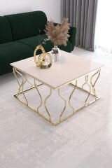 Hayal Orta Sehpa Gold Ayak, Krem Mdf