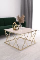 Hayal Orta Sehpa Gold Ayak, Krem Mdf