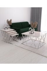 Hayal Zigon ve Orta Sehpa Seti Gümüş Ayak Krem Mdf