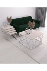 Hayal Zigon ve Orta Sehpa Seti Gümüş Ayak Krem Mdf