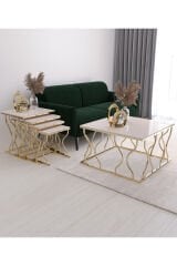 Hayal 4'lü Zigon Ve Orta Sehpa seti Gold Ayak Krem Mdf