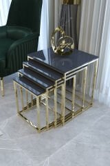 Duru 4'lü Kare Zigon Sehpa Seti Gold Ayak, Antrasit Mdf