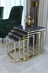 Duru 4'lü Kare Zigon Sehpa Seti Gold Ayak, Antrasit Mdf