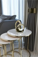 Ceylin 4lü Zigon Sehpa Gold Renk Metal Ayak, Parlak Krem Mdf